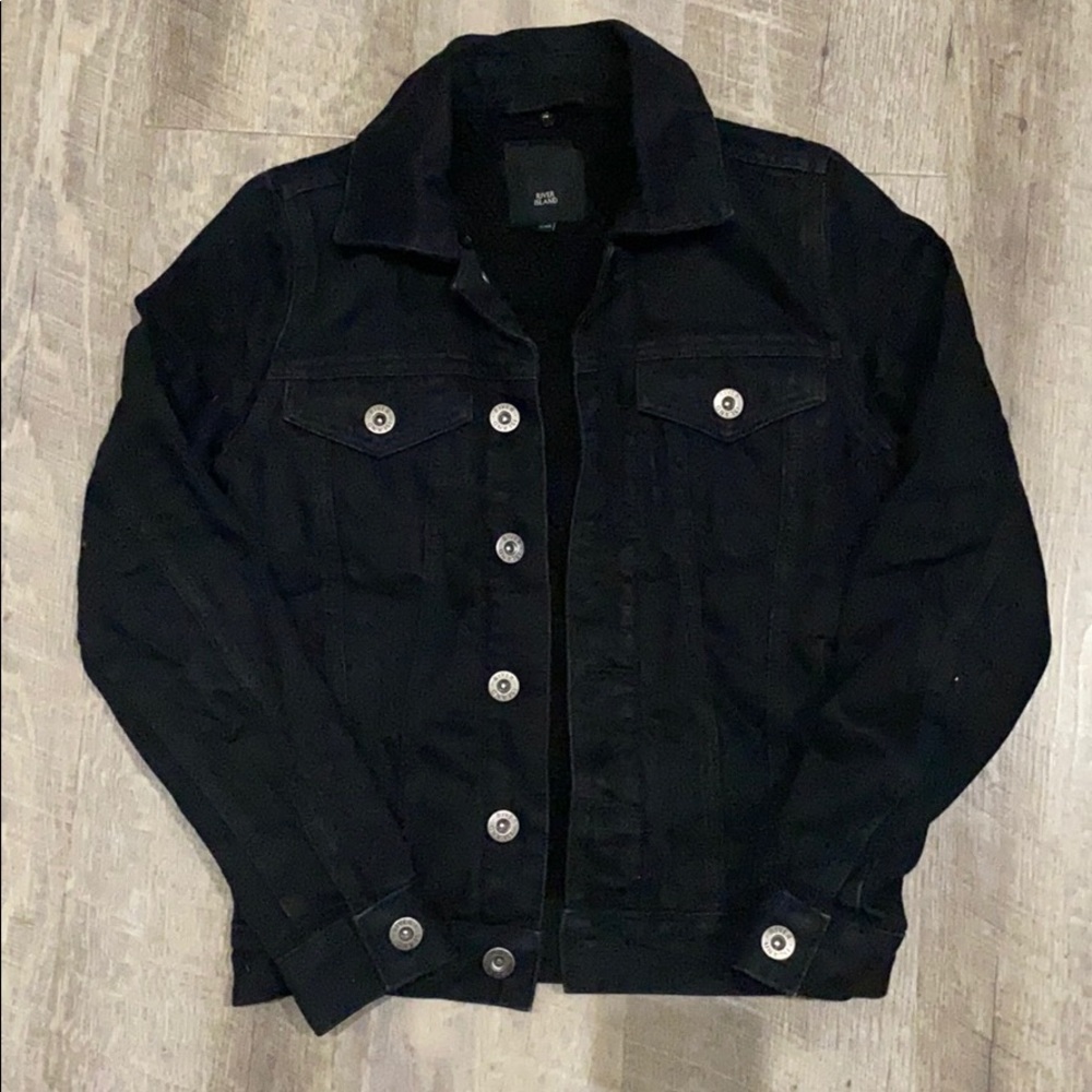 River Island Black Denim Jacket w/ Faux Fur Lining